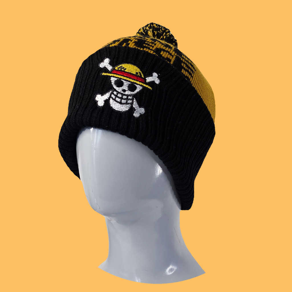 کلاه بافت پوم دار وان پیس خردلی