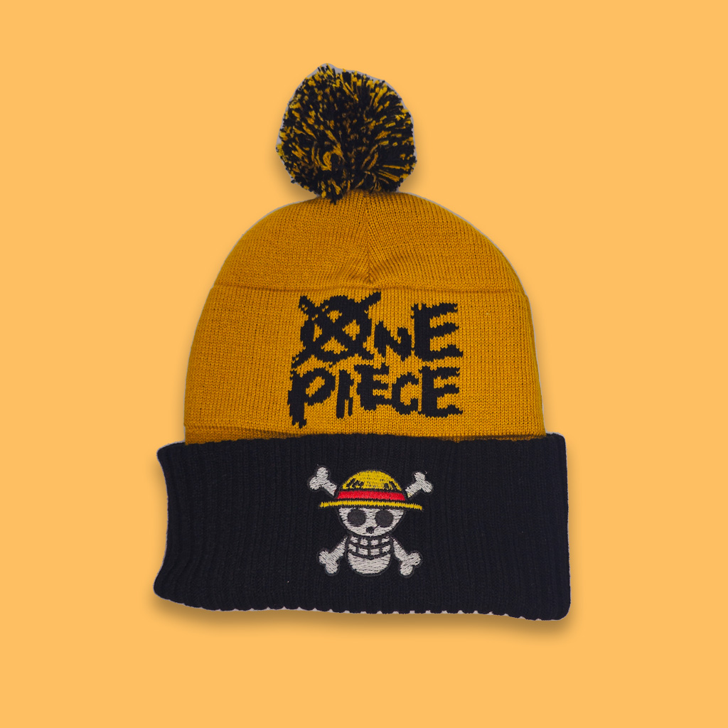 کلاه بافت پوم دار وان پیس خردلی