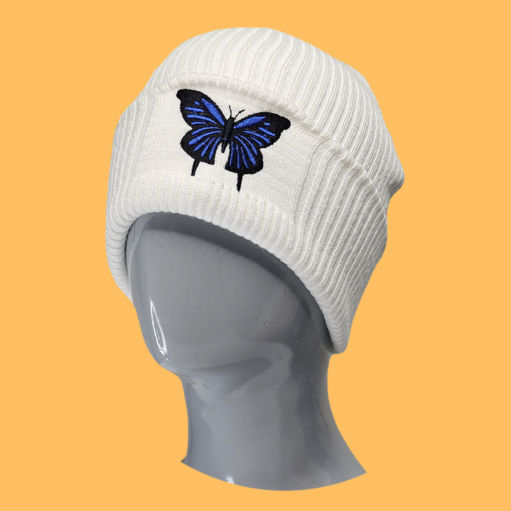 کلاه بافت گلدوزیپروانه سفید