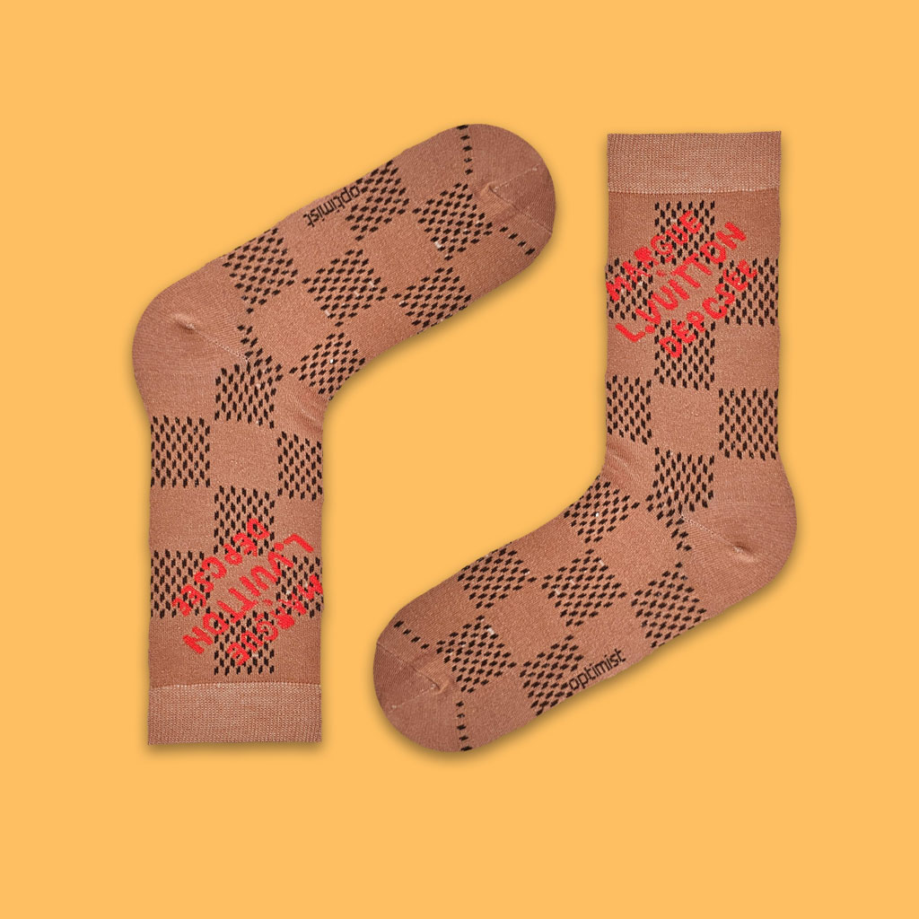 جوراب اسپرت ساقدار لویی ویتون شطرنجی شتری